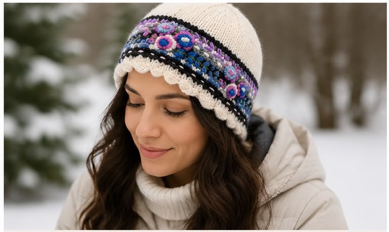 Cream Color Printed Hat - Image 2
