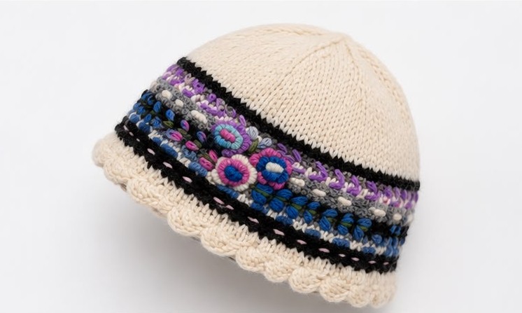 Cream Color Printed Hat