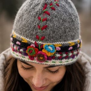 Flower Print Grey Hat