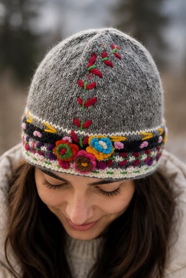 Flower Print Grey Hat