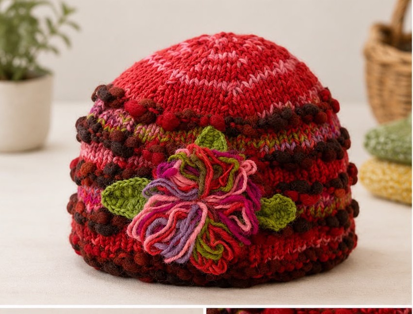 Red Flower Wool Hat - Image 6