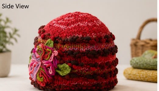 Red Flower Wool Hat - Image 4