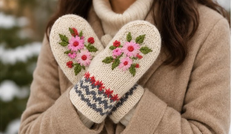 Flower Print Hand Gloves