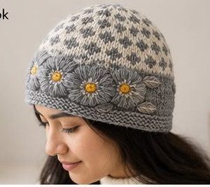 Gray Flower Woolen Hat