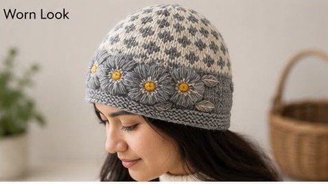 Gray Flower Woolen Hat