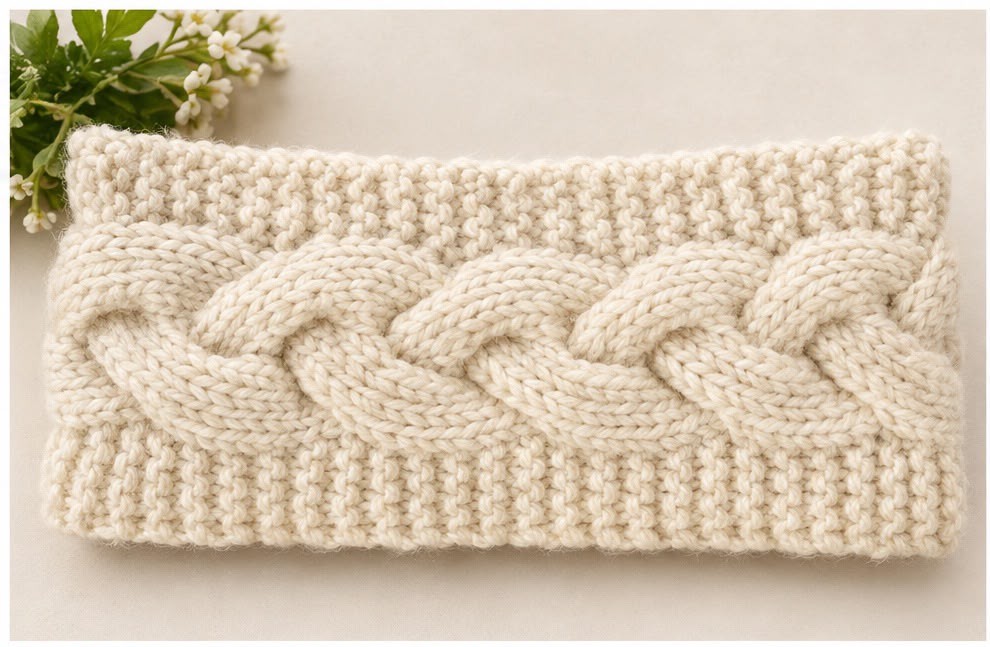 Plain Cream Color Woolen Headband - Image 5