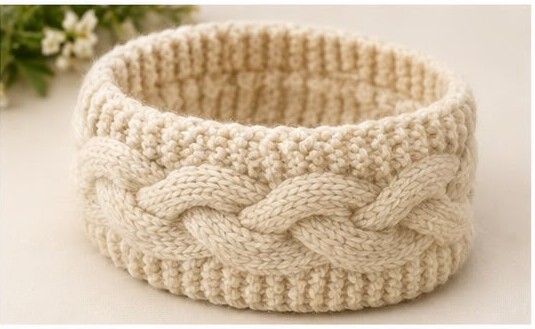 Plain Cream Color Woolen Headband - Image 4