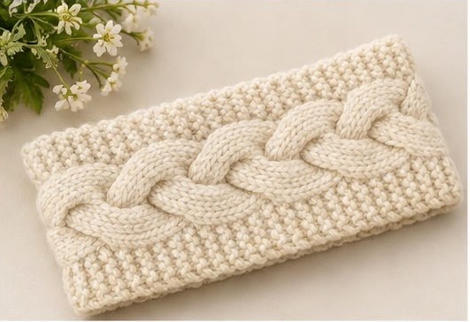 Plain Cream Color Woolen Headband - Image 3