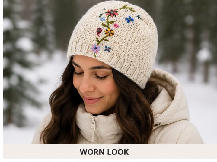 Flower Print Cream Color Hat - Image 2