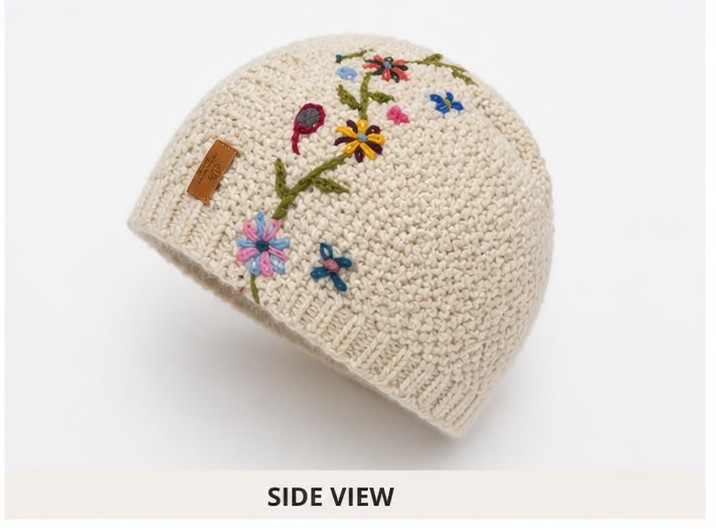 Flower Print Cream Color Hat