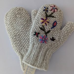 Flower Printed Woolen White Color Hand Glove