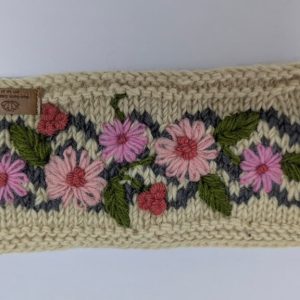 Flower Printed Woolen Headband Cream Color