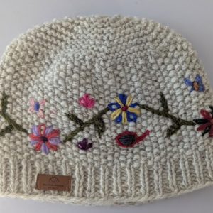 Flower Printed Woolen Hat White Color